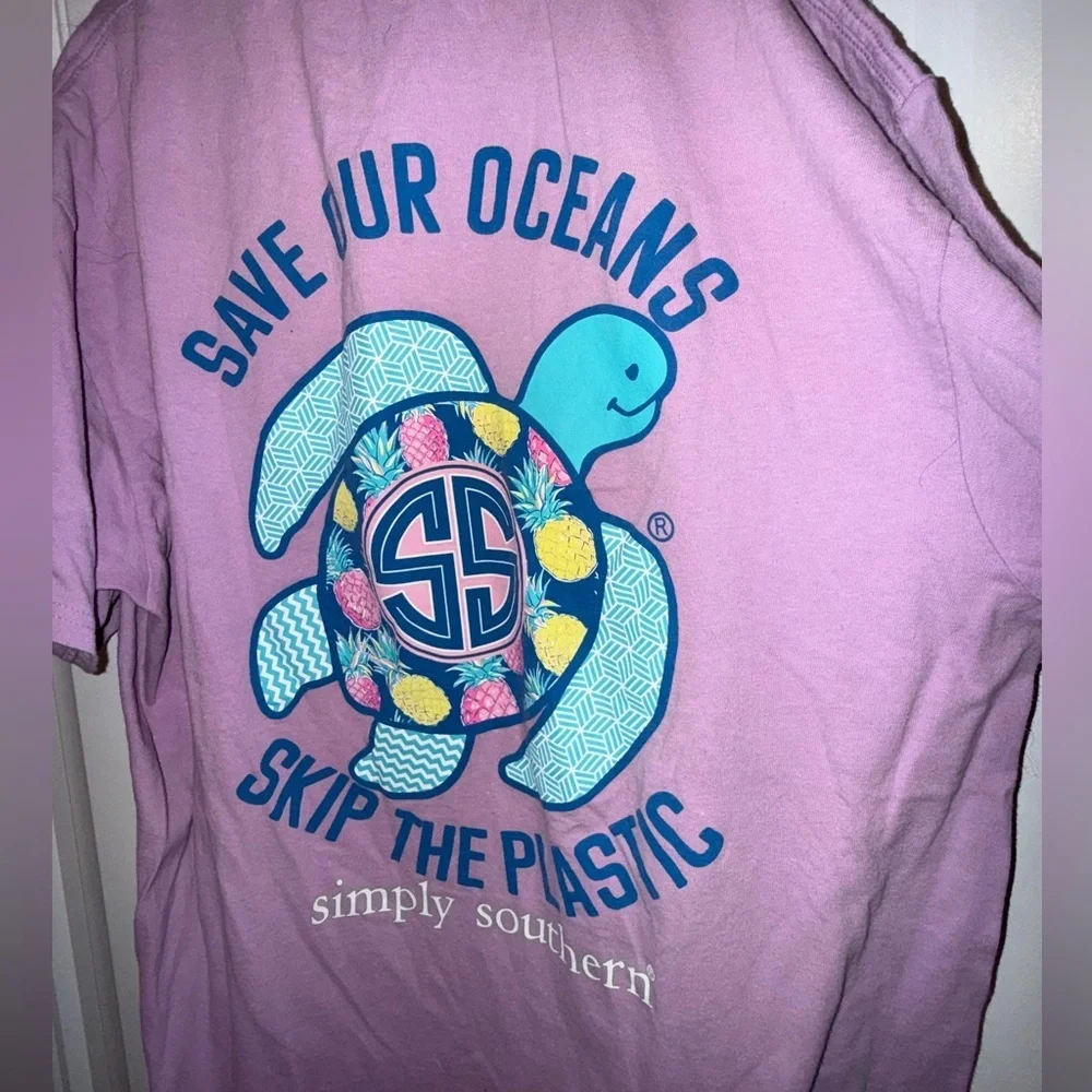 SIMPLY SOUTHERN T - Shirt Women's  L Cotton Lavender Purple SS "Save Our Oceans" - Picture 6 of 10